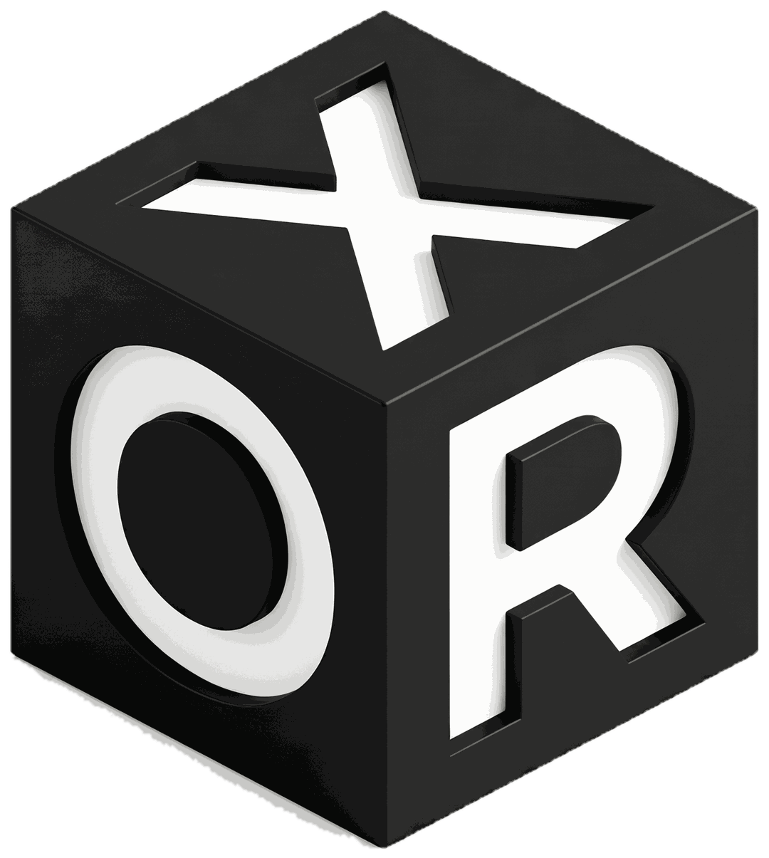The ORX cube: a matte black cube carved with the letters O, R and X on three faces